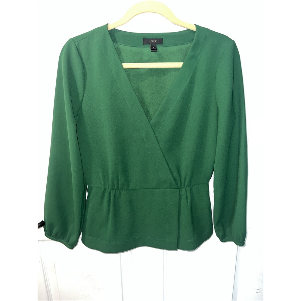 J. Crew Womens Size 6 Drapey Faux-Wrap Top in‎ 365 Crepe Christmas Green Festive